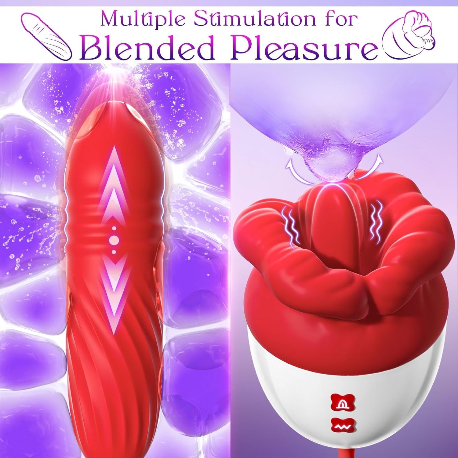 Rose Toy Vibrator Sex Toys for Women -  Big Mouth Tongue Licking Vibrators for Clitoral Nipple Pleasure, Thrusting Dildo for G Spot Anal Stimulation, Sexy Lips Adult Toys for Female Couples
